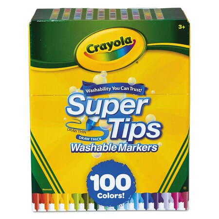 Crayola Super Tips Washable Markers, Broad/Fine Bullet Tip, Astd Colors, PK100 585100